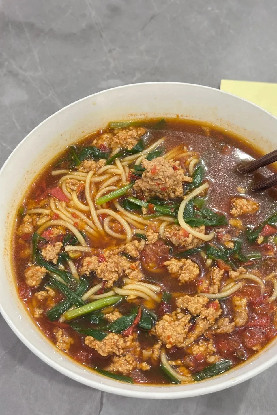Small-pot mixian with minced pork and chili broth, Kunming