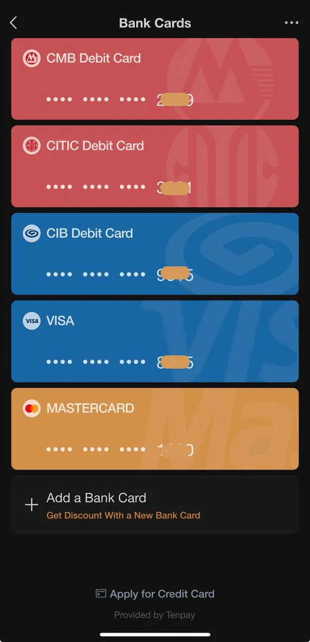 wechat pay add international card for foreigners