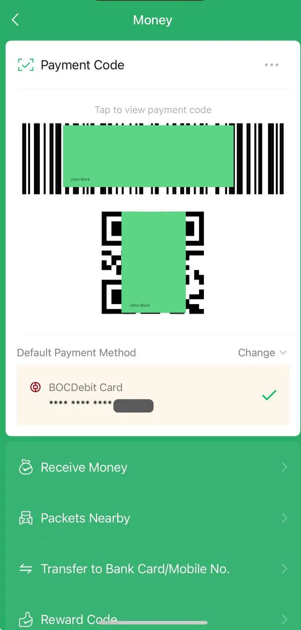wechat pay qr code payment screen for foreigners