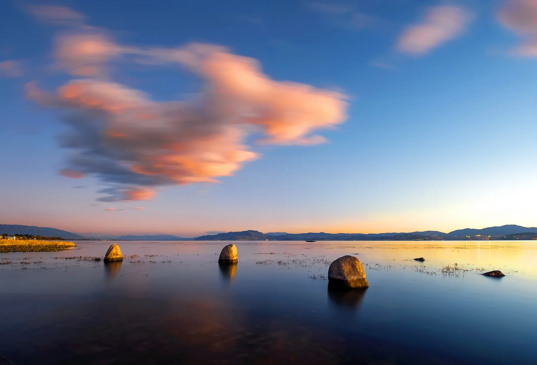 Sunset over Erhai Lake near Dali, Yunnan